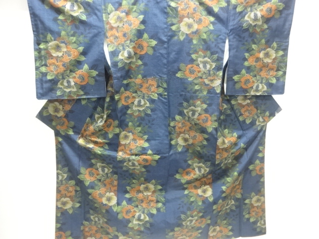 JAPANESE KIMONO / TSUMUGI / WOVEN FLOWER